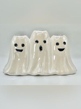 Ceramic Ghost Trio Candle Holder - white Halloween Decor by celebrate together